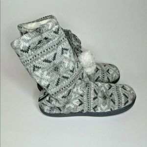 MUK LUKS Gladys Slippers Cinder Med Fair Isle Grey
